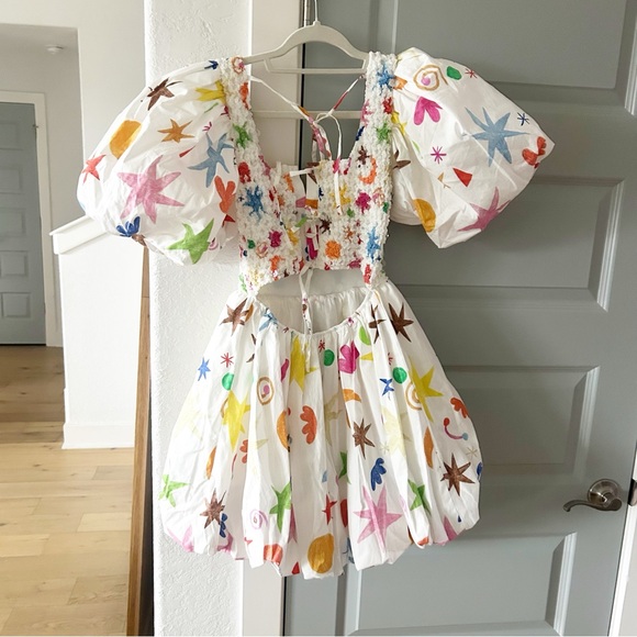 NWT Celia B Astral Star Puff Sleeve Printed Mini Dress - Picture 8 of 9